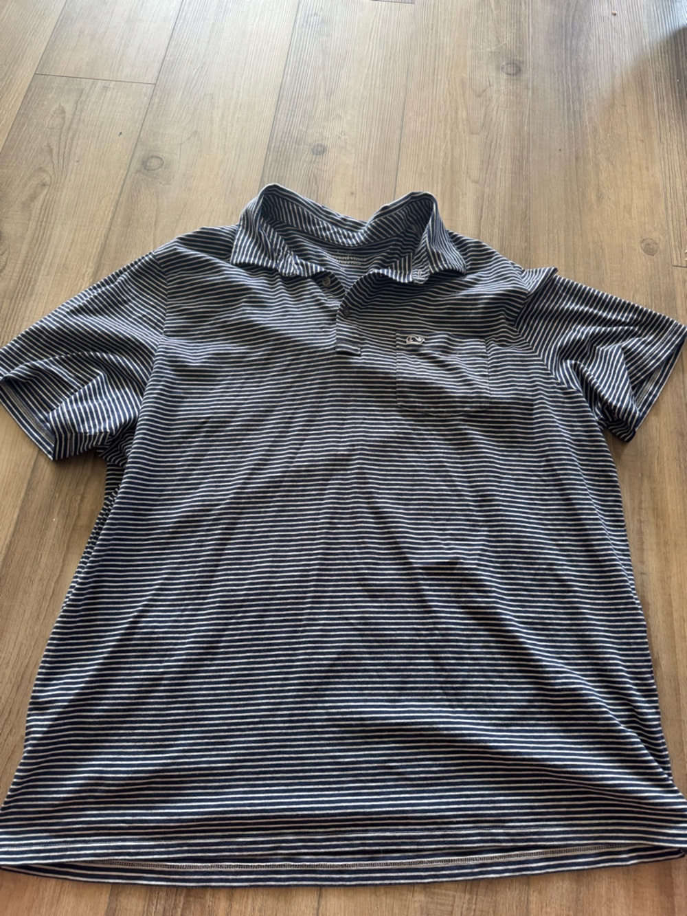 Vineyard Vines Navy and White Striped Polo